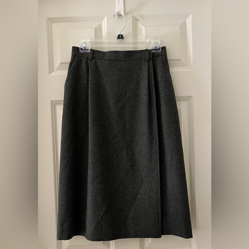 Vintage YSL Saint Laurent 70s Wool Skirt YSL Charcoal grey front slit size 40